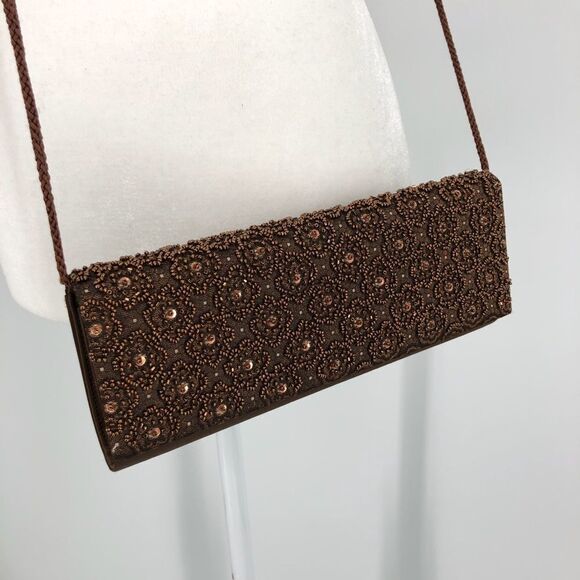 Valerie Stevens Beaded Shoulder‎ Purse Brown Feminine Dainty Formal Gala Prom - Picture 1 of 6